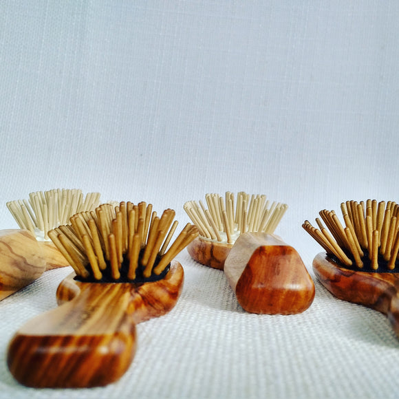 Hair Brush - olive wood with wooden pins in rubber cushion