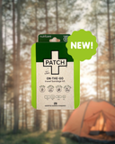 Nutricare Patch travel bandage kit packaging with a forest background