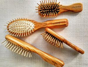 Hair Brush - olive wood with wooden pins in rubber cushion